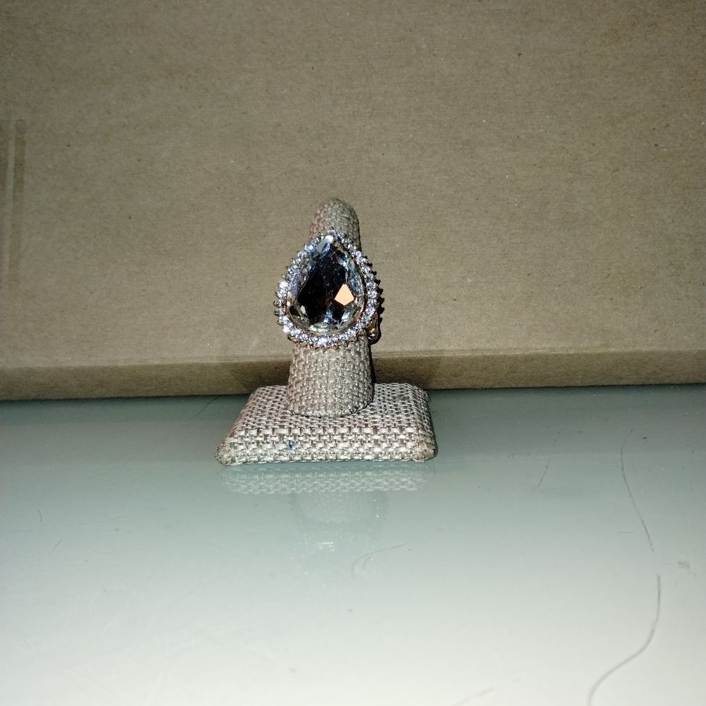 Crystal Pave Trim Teardrop Gold tone Stretch Ring - Picture 5 of 11